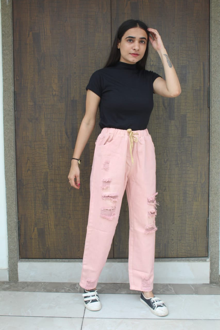 Mom fit Denim high west cargo Jeans and T shirt Combo for ladies