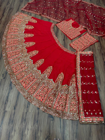 Bridal Wear Georgette Red Color Lehenga Choli For Women