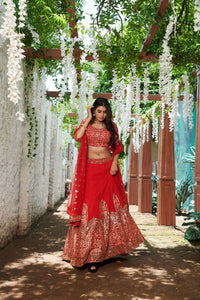 Bridal Wear Georgette Red Color Lehenga Choli For Women