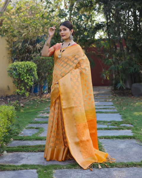 Regal Charm Pure Heavy Organza Silk Soft Silk Saree with Jacquard Zari & Meena Rich Pallu and Big Border