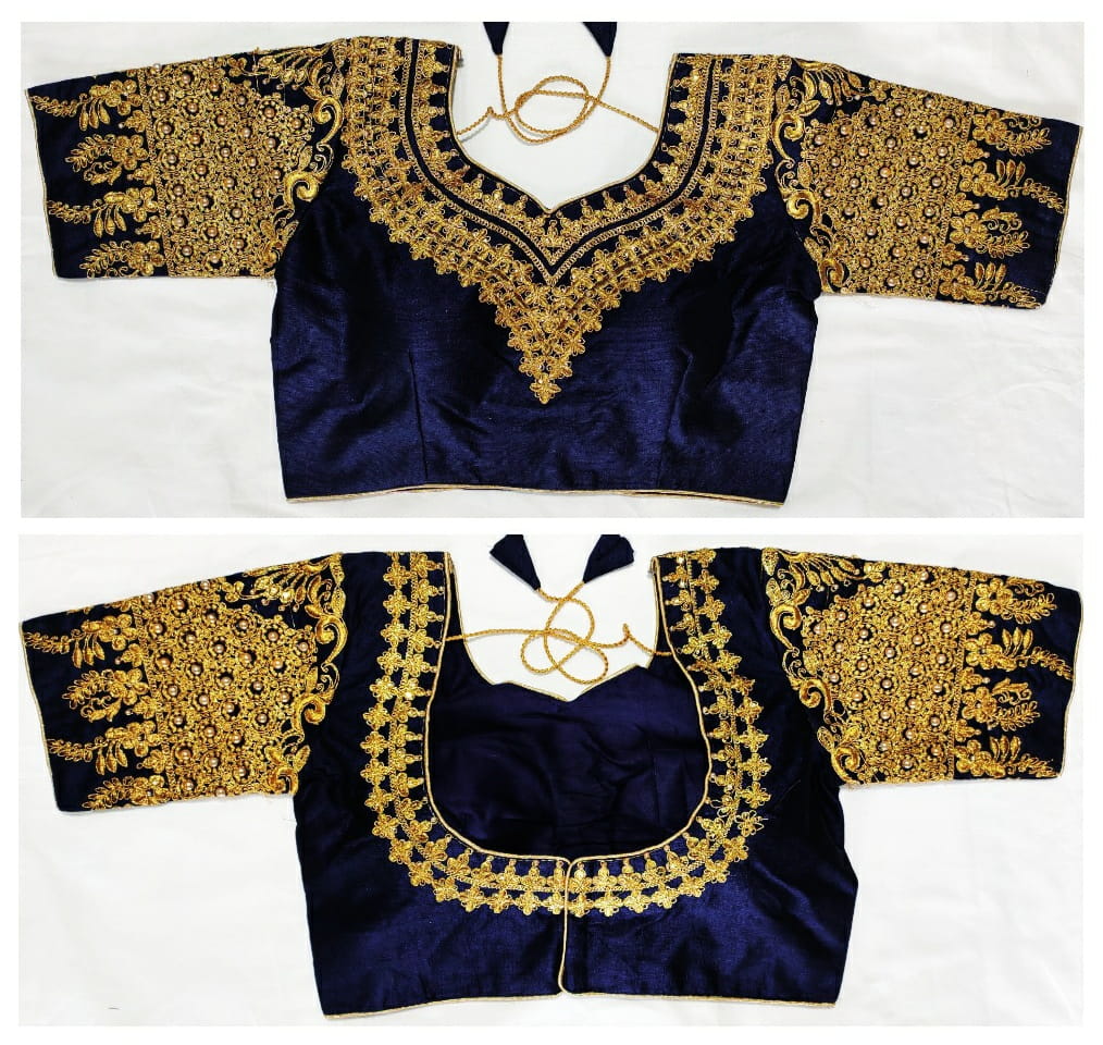 Color Festive Wear Malbari Silk Moti Pearl Embroidered Work Designer Full Sitched Blouse