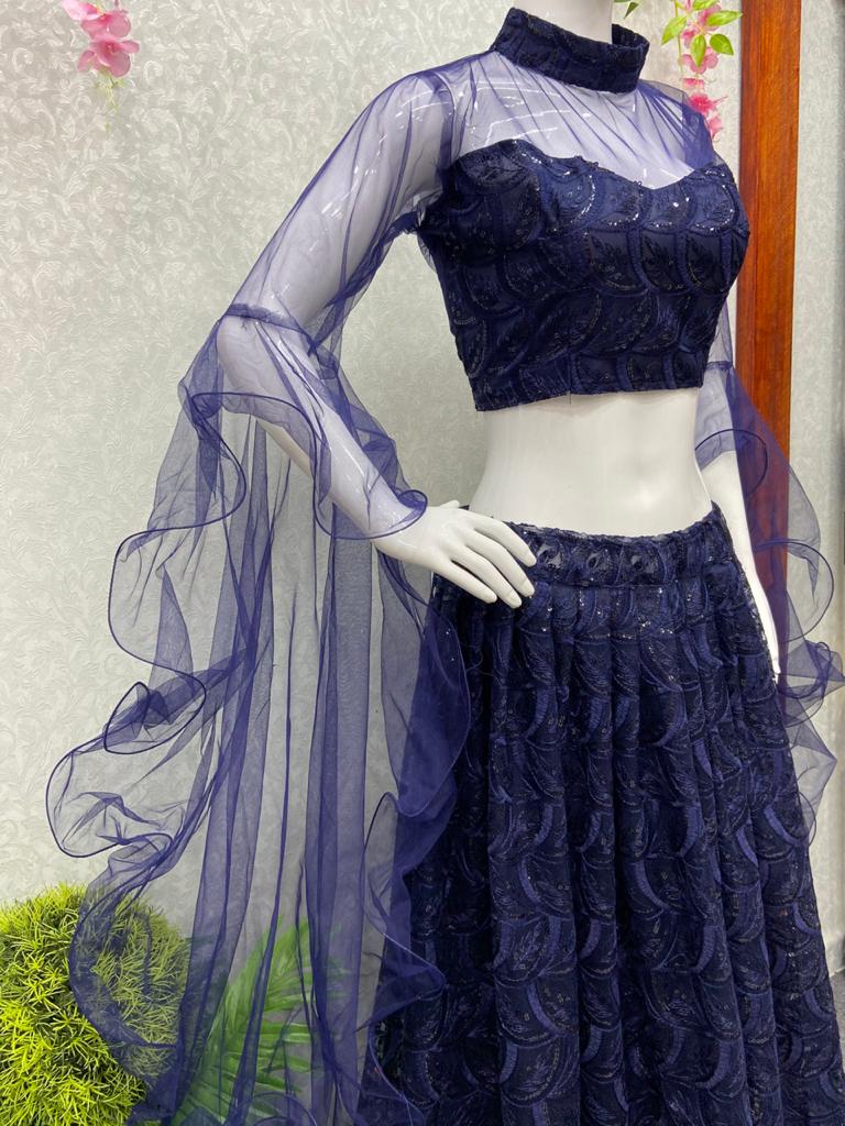 Blue Color Embroidery Party Wear Designer Flair Lehenga Choli