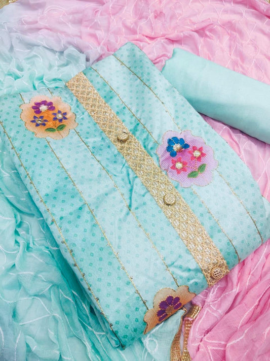 Classic Baby Blue Color Chanderi Embroidered Work Salwar Suit For Function Wear