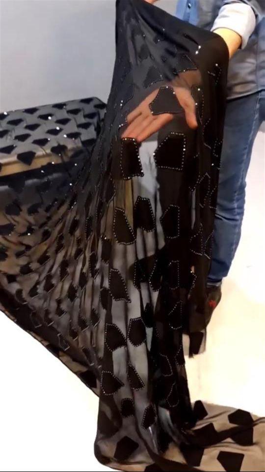 Latest Black Color Georgette Sequence Embroidered Work Saree