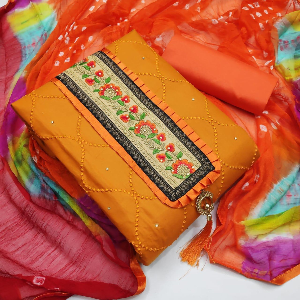Apricot Color Glace Cotton Embroidered Work Function Wear Salwar Suit