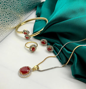 Red Color Diamond Golden Imitation Jewellery Set