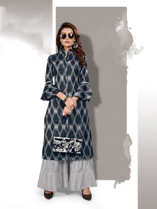 Black Grey Cotton Printed Sharara Kurti Design Online ARYA127B