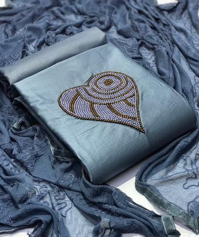 Pigeon Color Jam Cotton Embroidered Work Salwar Suit For Party Wear