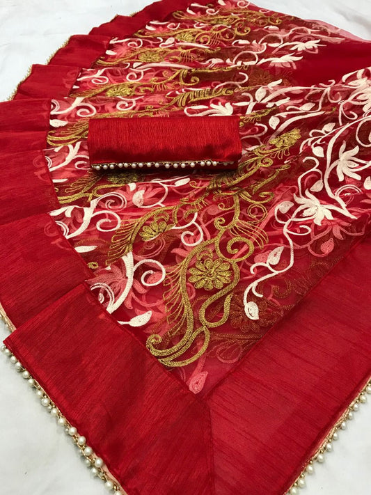 Latest Designer Net Embroidered Saree For Women