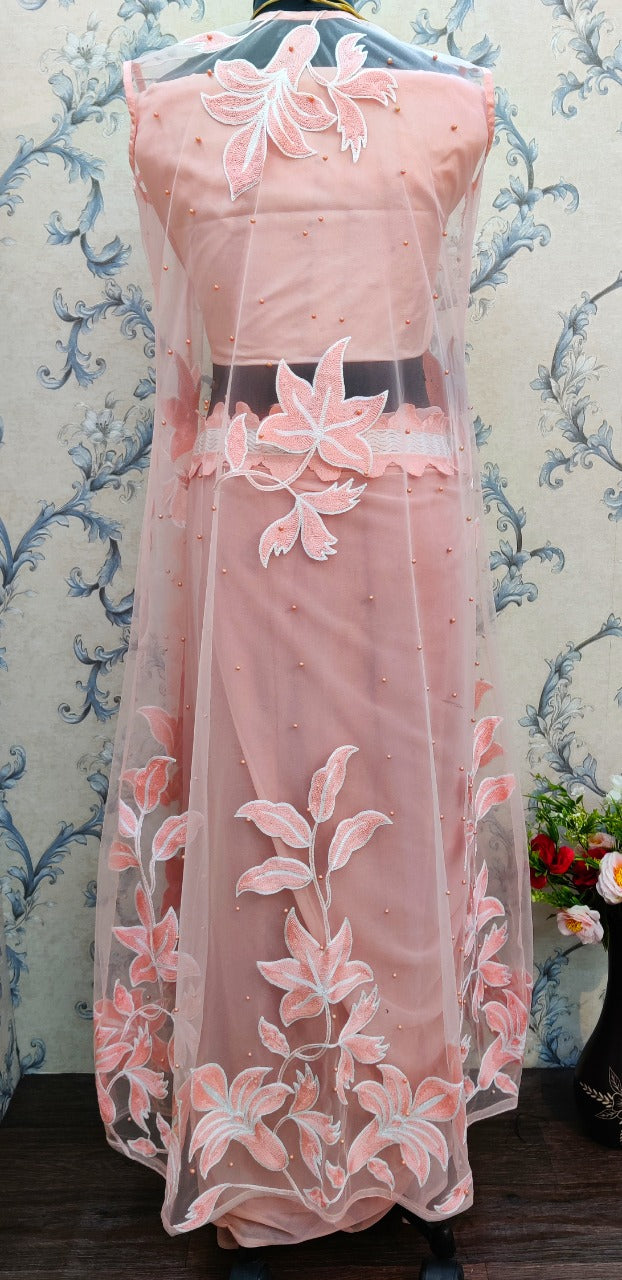 Pink Color Party Wear Designer Sarees With Koti Heavy Chain Stitched Work