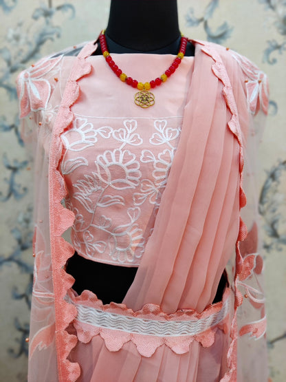 Pink Color Party Wear Designer Sarees With Koti Heavy Chain Stitched Work