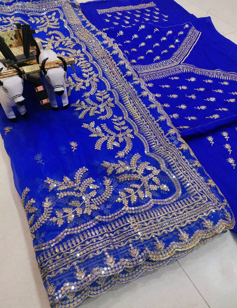 Stunning Blue color designer organza silk saree with blouse