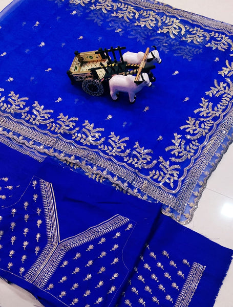 Stunning Blue color designer organza silk saree with blouse