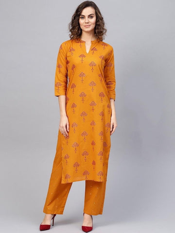 Mustard Red Color Printed Readymade Kurti With Plazo AVADH1060104H