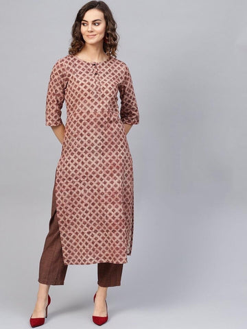 Brown Printed Full Stitched Plazo With Kurti AVADH1060104I