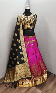Wedding Wear Black Designer Banarasi Lehenga with Ready made Blouse