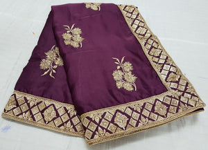 Trendy Wine Colored Vichitra Silk With Multi Thread Designer Work Saree And Vichitra Silk Blouse For Wedding Wear