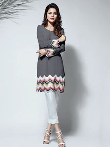 Grey Color Georgette Embroidered Readymade Pank Kurti For Women