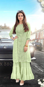 Pista Green Colored Pure Georgette Sharara Kurti For Women VT1031101E