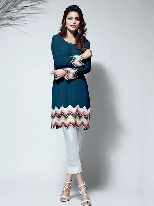 Navy Blue Georgette Embroidery work Kurti with Rayon Pant For women