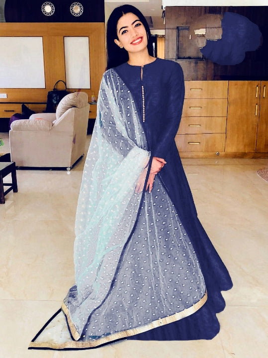 Fantastic Navy Blue Banglori Silk With Lining Gown for Party Wear