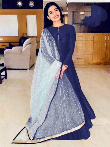 Fantastic Navy Blue Banglori Silk With Lining Gown for Party Wear