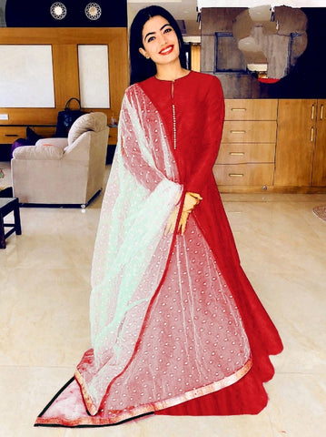 Wondrous Red Banglori Silk With Lining Gown for Party Wear