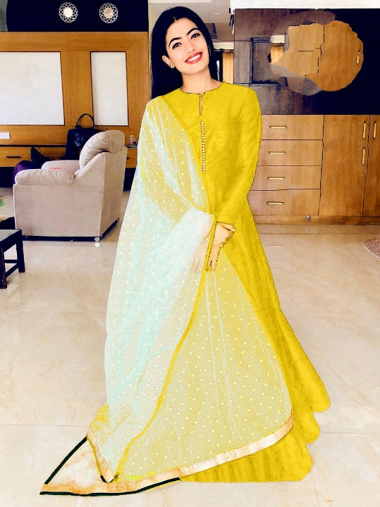 Attractive Yellow Banglori Silk With Lining Gown for Party Wear