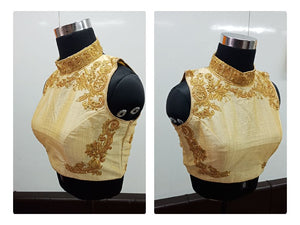 Alluring Pretty Golden Fantom With Diamond Thread Work Ready Made Blouse for Party Wear