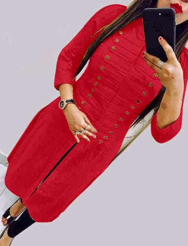 Red Party Wear Red Color Rayon Selfie Stitched Kurti For Women