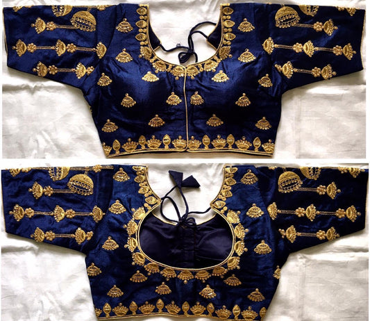 Pulchritudinous Navy Blue Ready Made Thread Coding With Hand Work Blouse for Party Wear