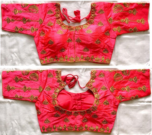 Extraordinary Pink Thread Coding With Hand Work Ready Made Blouse for Party Wear