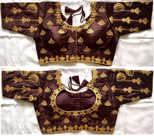 Astonishing Chocolate Colored Thread Coding Hand Work Ready Made Blouse for Party Wear