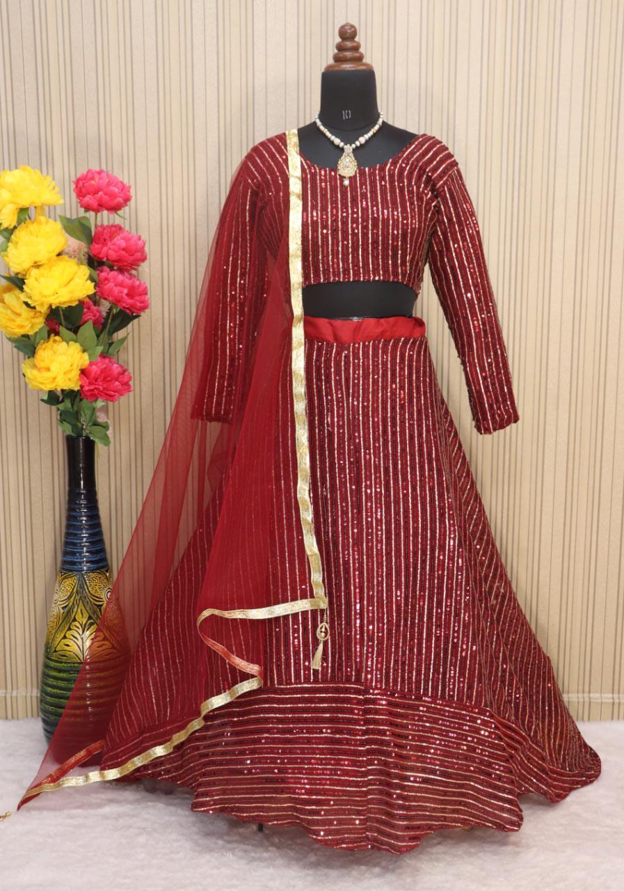 Maroon Color Designer Embroidered Work Latest lehenga choli for women