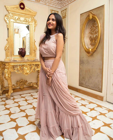 Peach Color Latest Design Sharara top dupatta for women