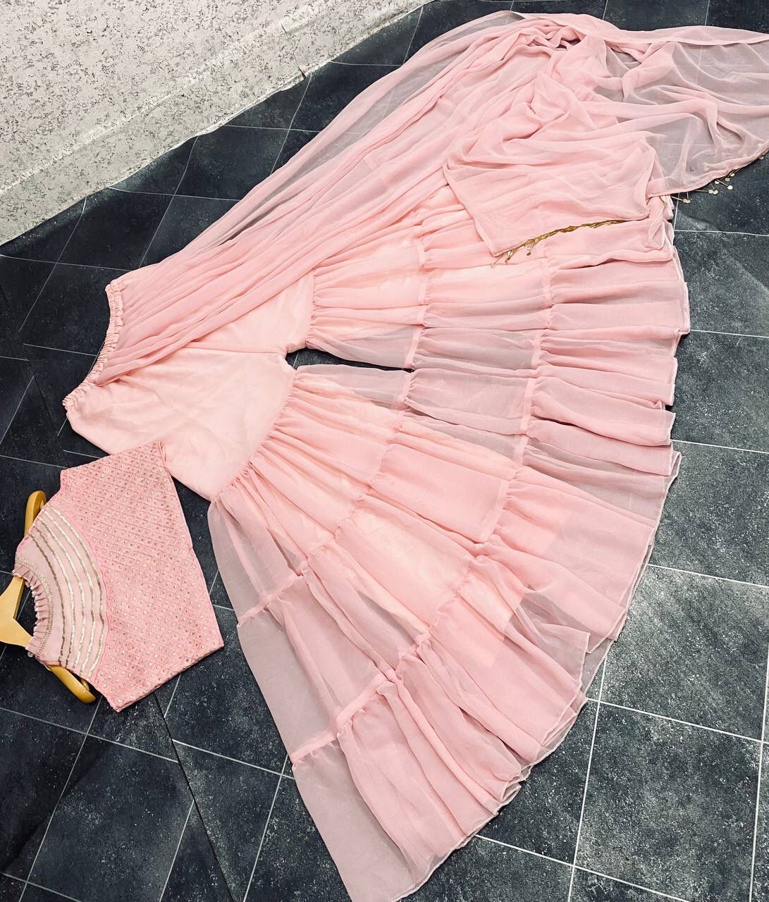 Peach Color Latest Design Sharara top dupatta for women