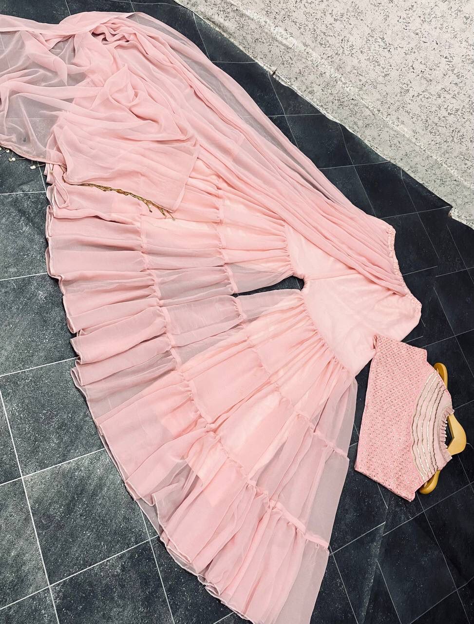 Peach Color Latest Design Sharara top dupatta for women