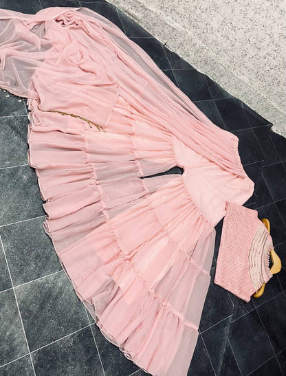 Peach Color Latest Design Sharara top dupatta for women