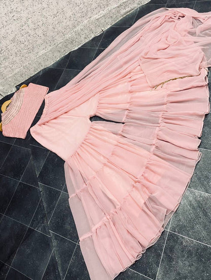 Peach Color Latest Design Sharara top dupatta for women