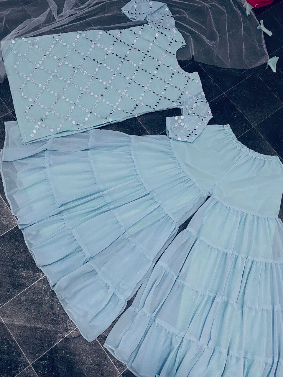 Awesome Blue Color Designer Sharara Designer suit set