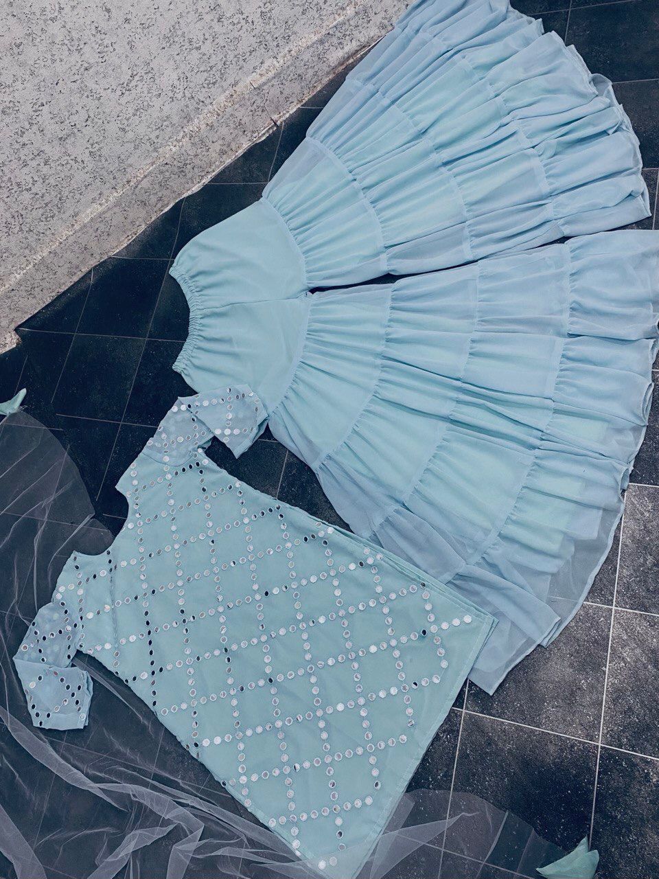 Awesome Blue Color Designer Sharara Designer suit set