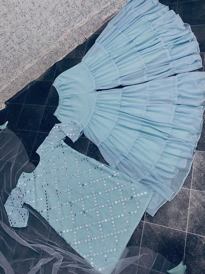 Awesome Blue Color Designer Sharara Designer suit set