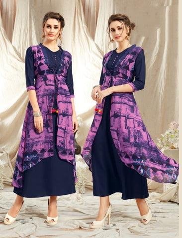 Captivating Purple Rayon Kurti With Georgette Diamond Jacket for Party Wear