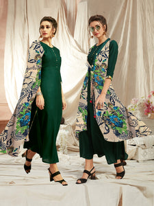 Bewitching Dark Green Rayon Kurti With Diamond Georgette Jacket for Party Wear