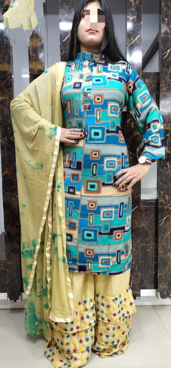 Amazeballs Sky Blue Printed Rayon With Ready Made Plazo & Kurti for Party Wear