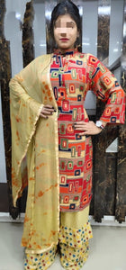 Knockout Red & Yellow Rayon Printed Ready Made Plazo & Kurti for Party Wear