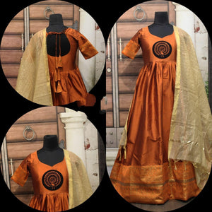 Marvellous Mustard Cotton Sartin With Gotta Zari Border Gown for Party Wear