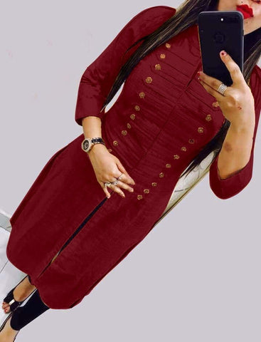 Maroon color Function Wear Rayon Selfie Stitched Kurti For Women