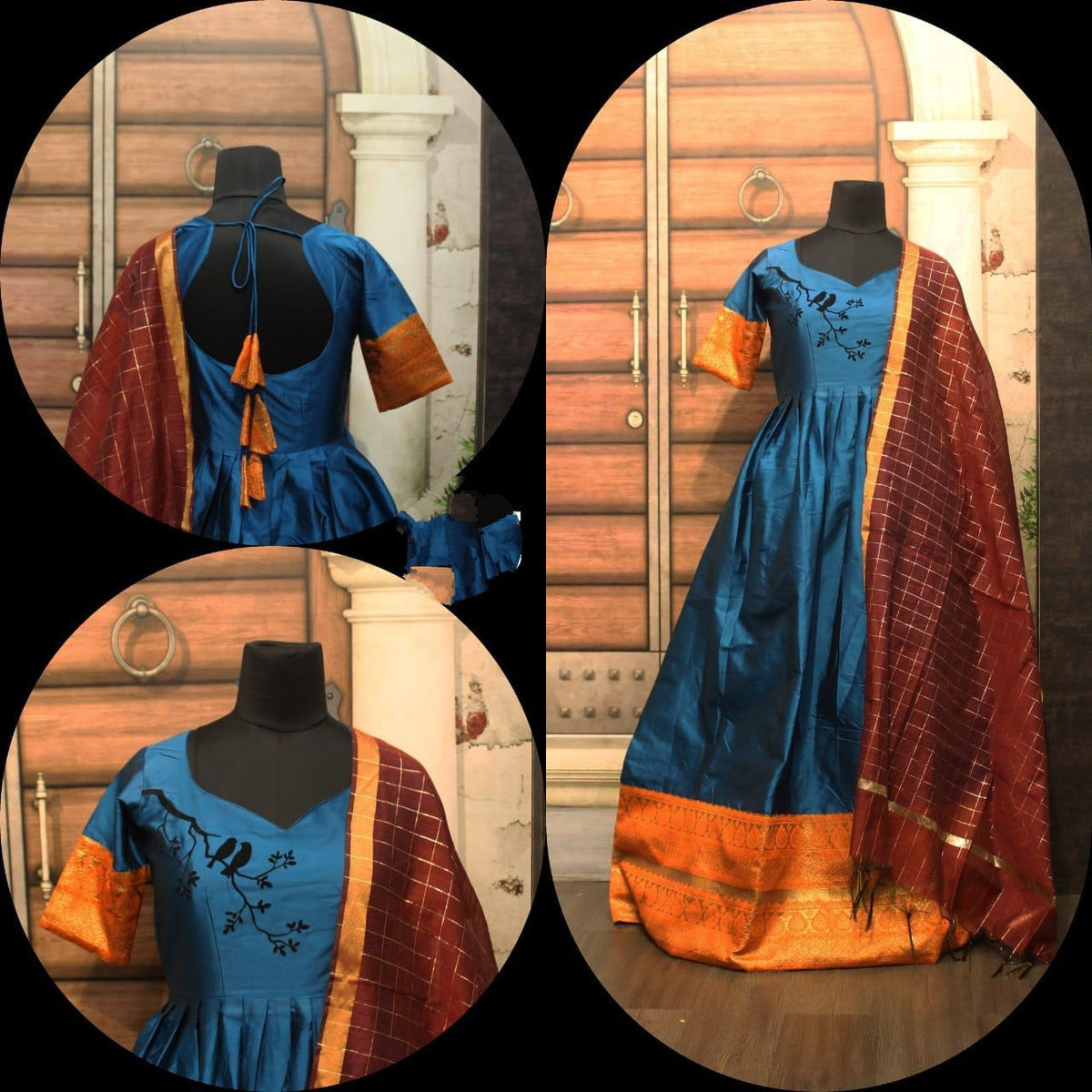 Splendid Firozi Sartin Cotton With Zari Gotta Border Gown for Party Wear