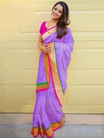 Tremendous Purple Colored Chanderi Silk Plain Saree for Party Wear